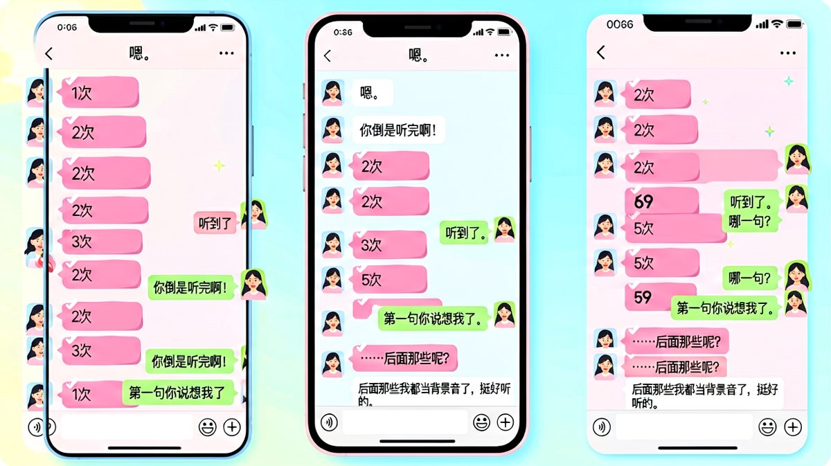 她发了十几条语音说他只想听第一句