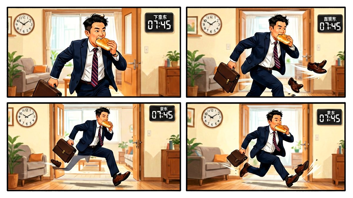 分秒必争，小杨以闪电速度出门，绝不迟到！