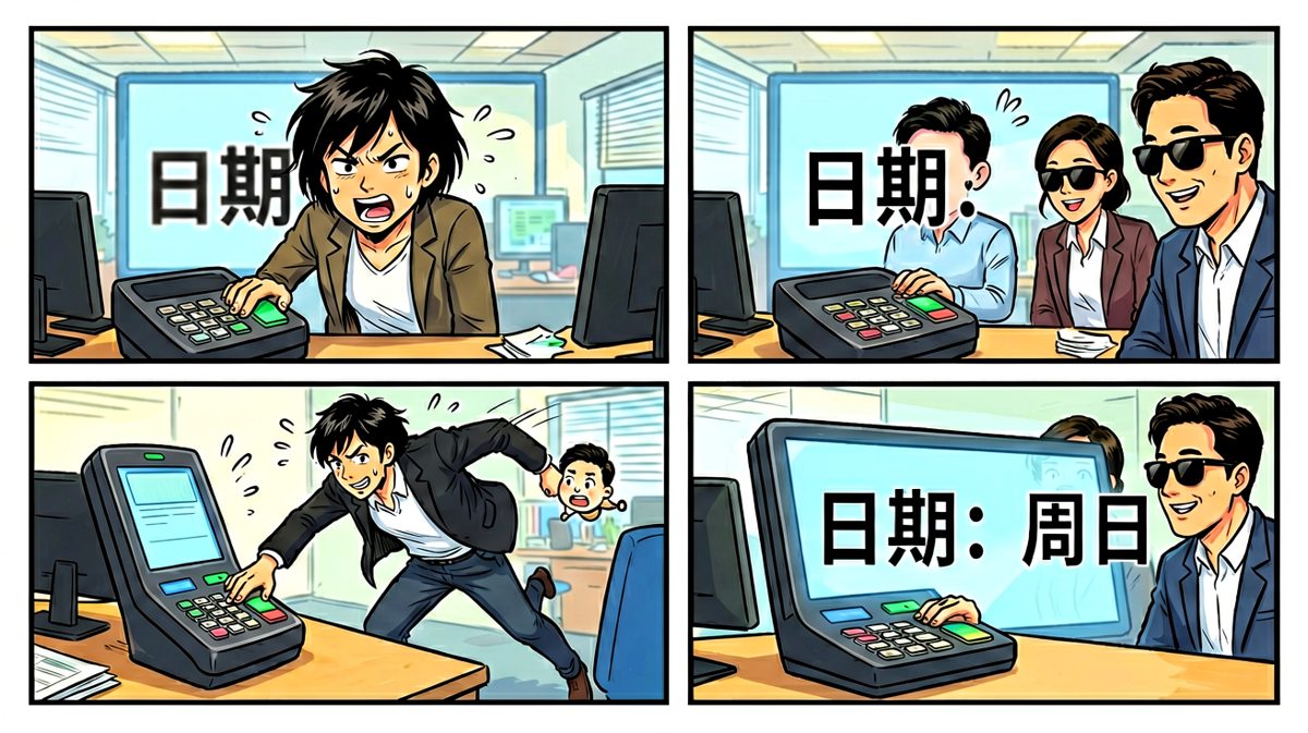 小杨冲到公司，打卡机却冷冷地告知真相。