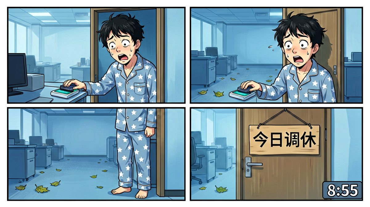到达公司才发现今天调休，白忙活一场