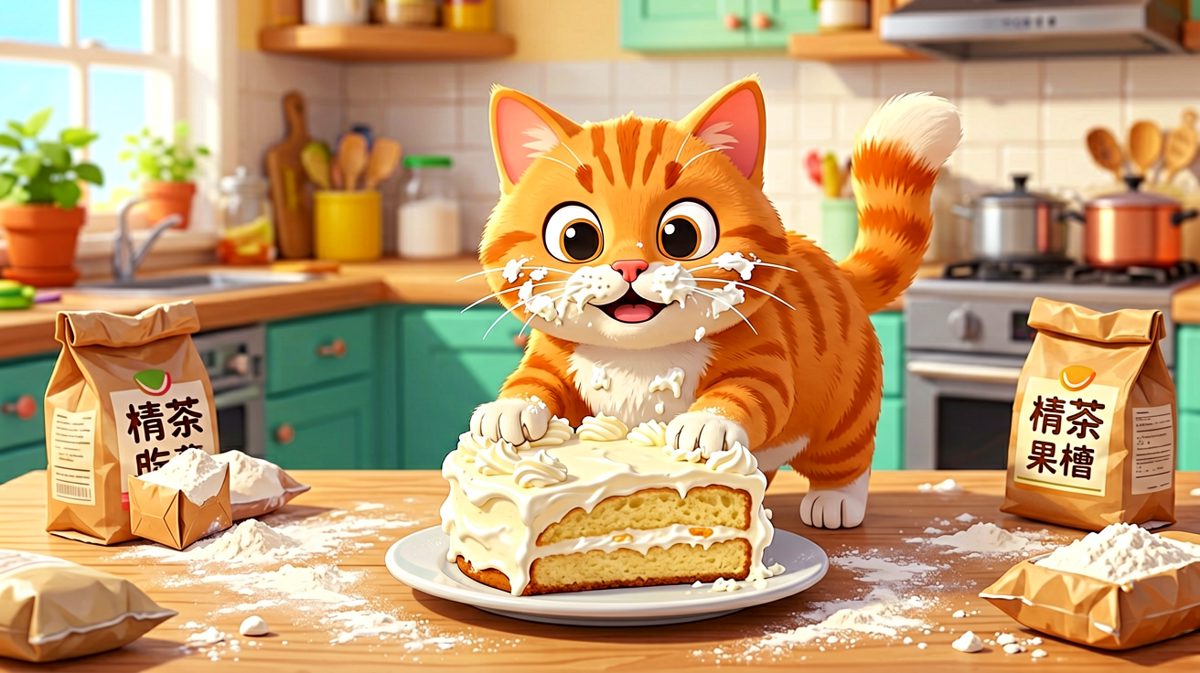 猫：不是我吃的，是蛋糕自己跳进嘴里的！