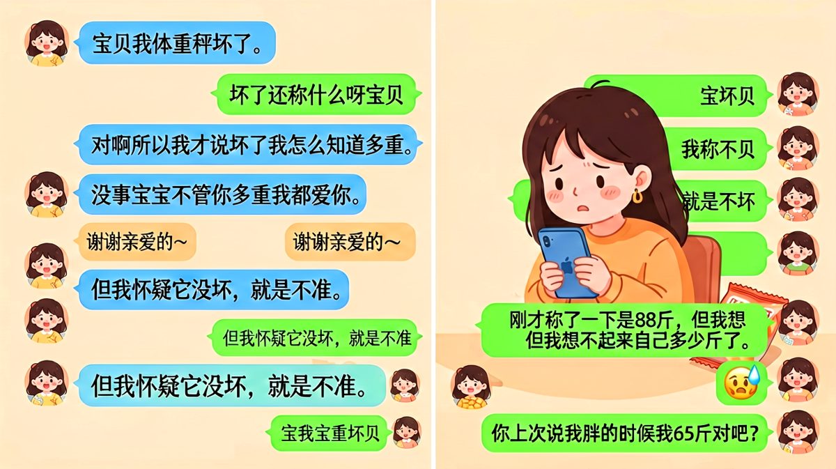 女生假装体重秤坏了试探男生，男生秒变甜言蜜语后却掉进更深的坑
