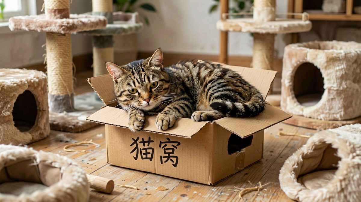 「你们买的几百万的猫爬架呢？在这个破盒子里才是家！」