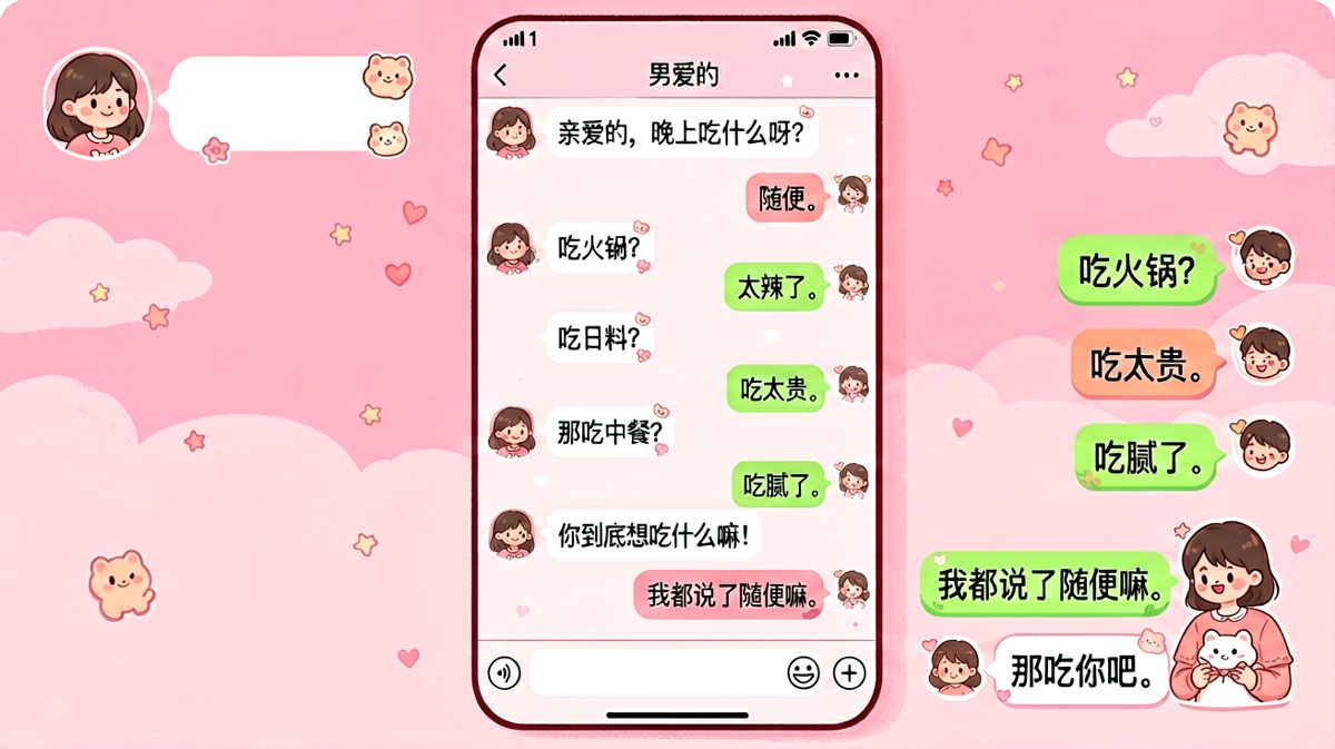 男生说随便，女生决定吃他。
