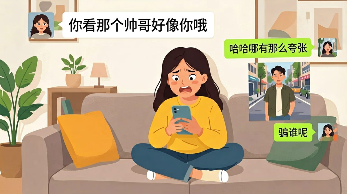 说别人像自己，结果自己在偷看美女