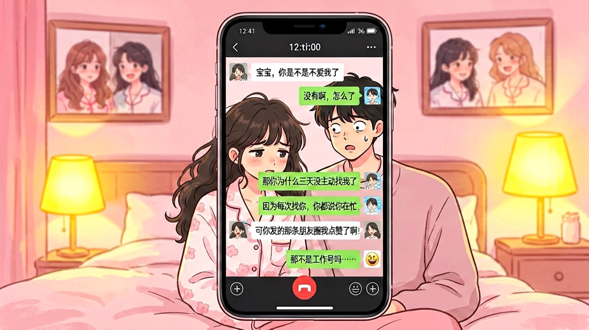 女生用「不爱我」来试探男生的反应。