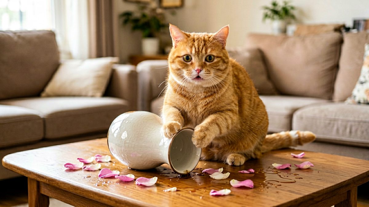 猫：不是我干的，是花瓶自己跳的！