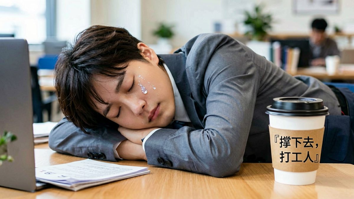 第四格：靈魂被現實打敗，含淚回到身體繼續加班