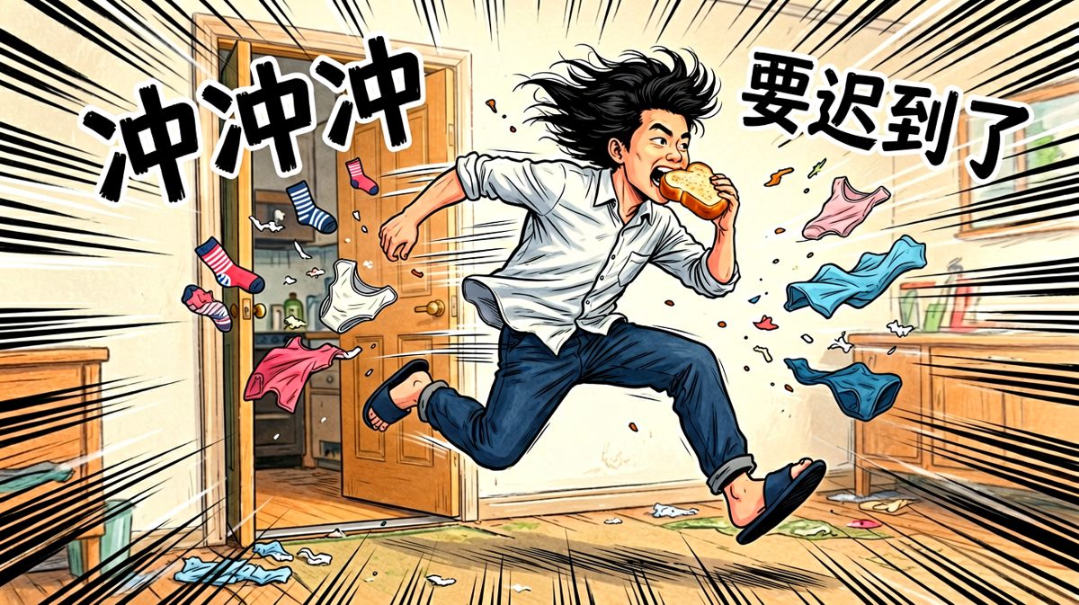 极限逃生模式启动，一边穿鞋一边狂奔上班去！
