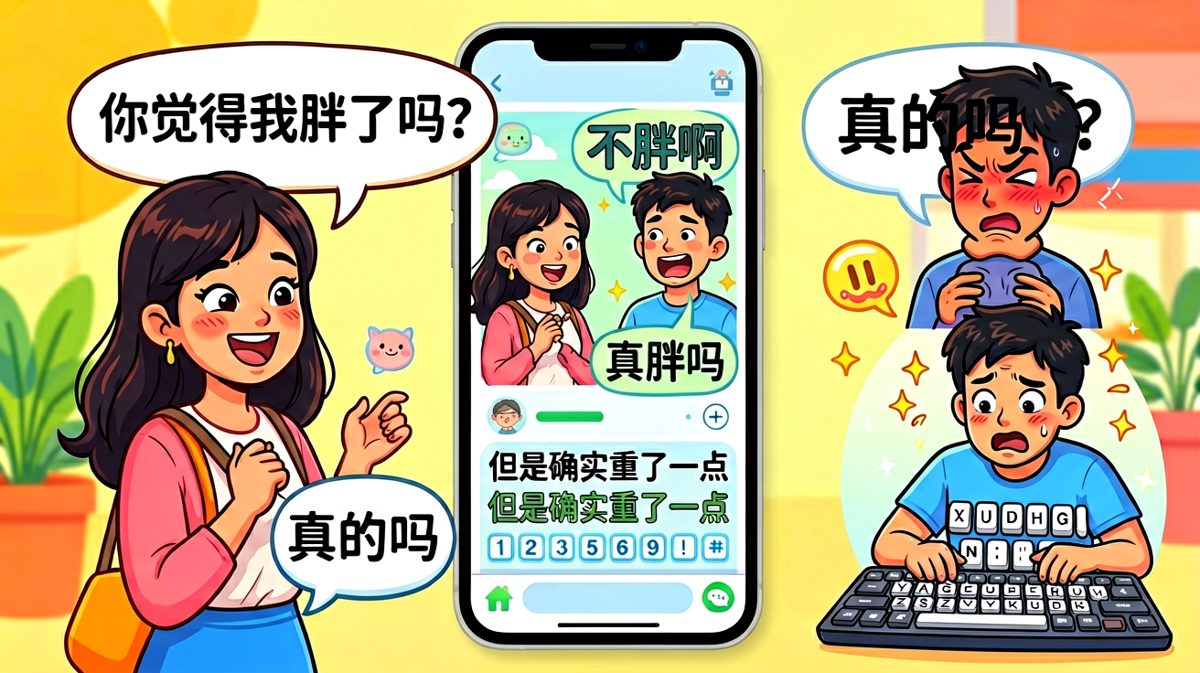 送命题'你觉得我胖了吗'的经典翻车现场，男生的求生欲直接清零。