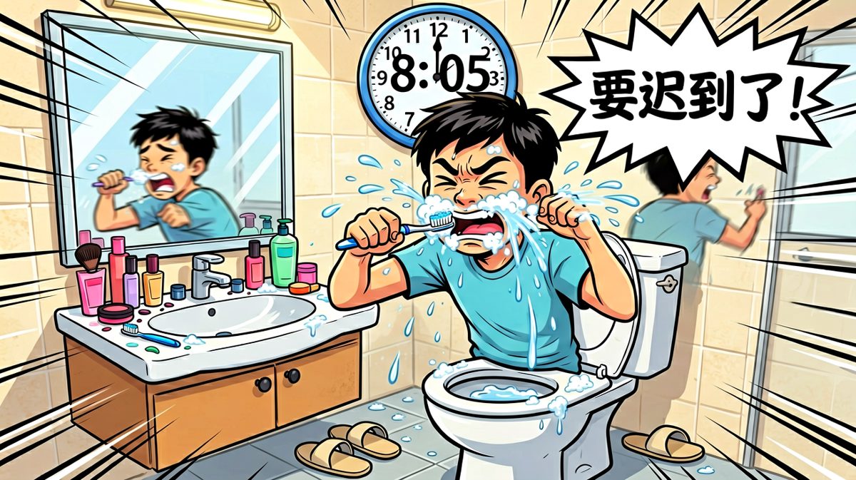 匆忙洗漱，手忙脚乱