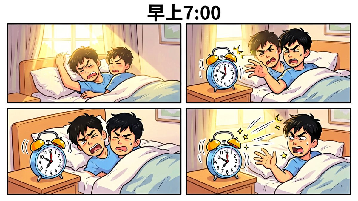 闹钟响了，一场与床的生死搏斗开始了。
