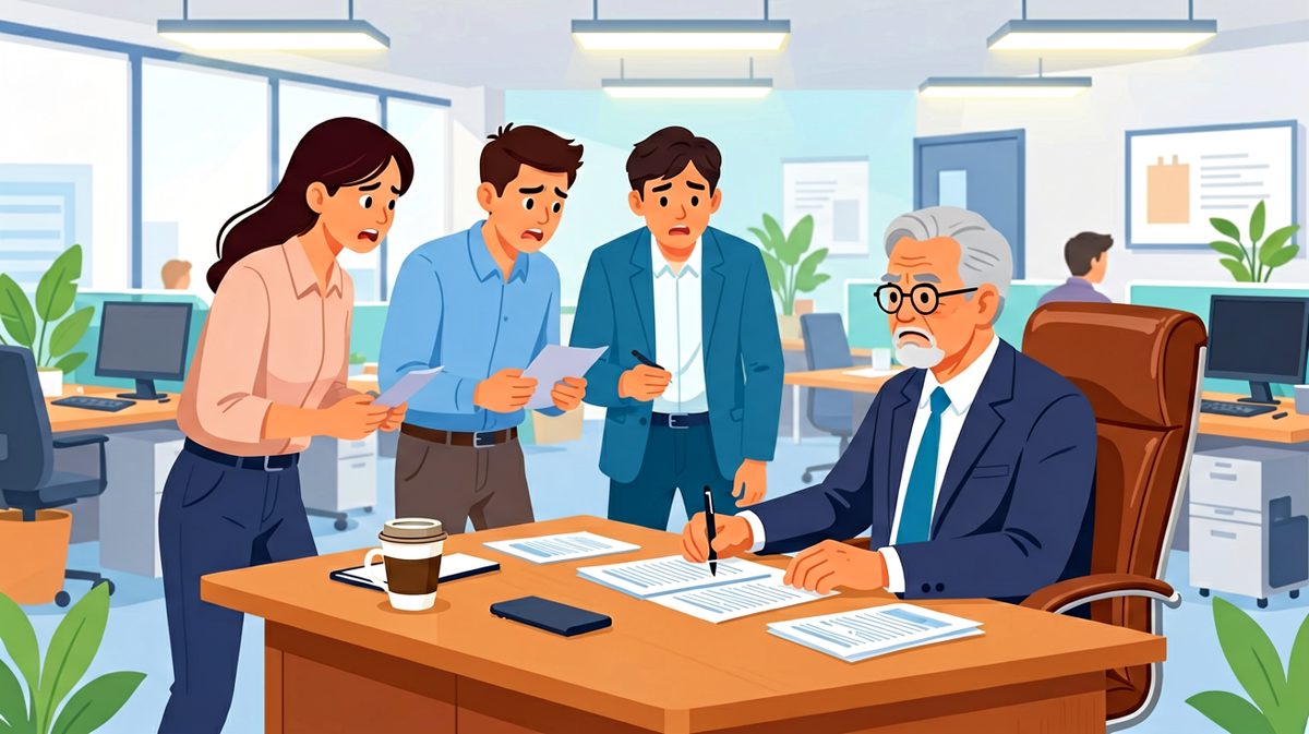 场景一：员工说「老板，我昨晚加班到三点改了方案」，老板抬头冷冷地说「不用了，方案撤了」，员工愣住，反转——老板接着说「但你改的那版比我原版好十倍，以后你来当老板。」
