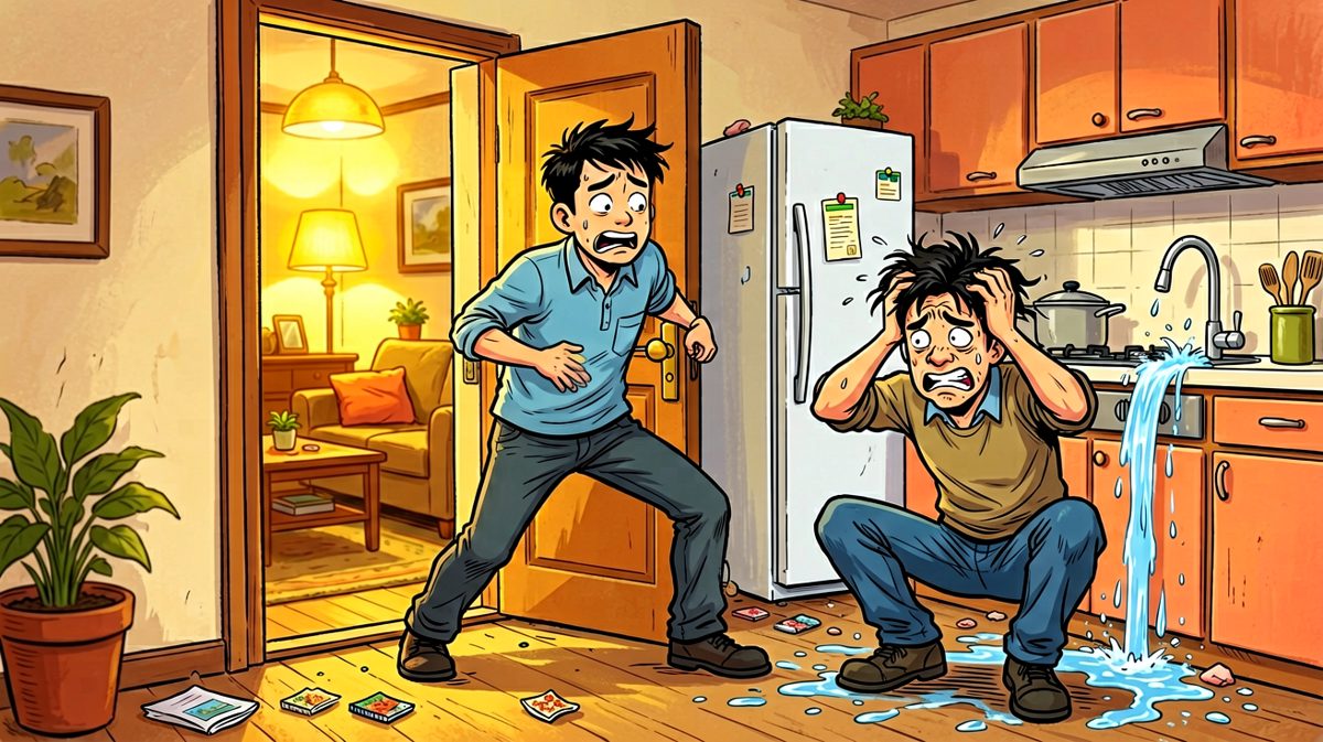 回来取钥匙，顺手关了忘关的水龙头和灯