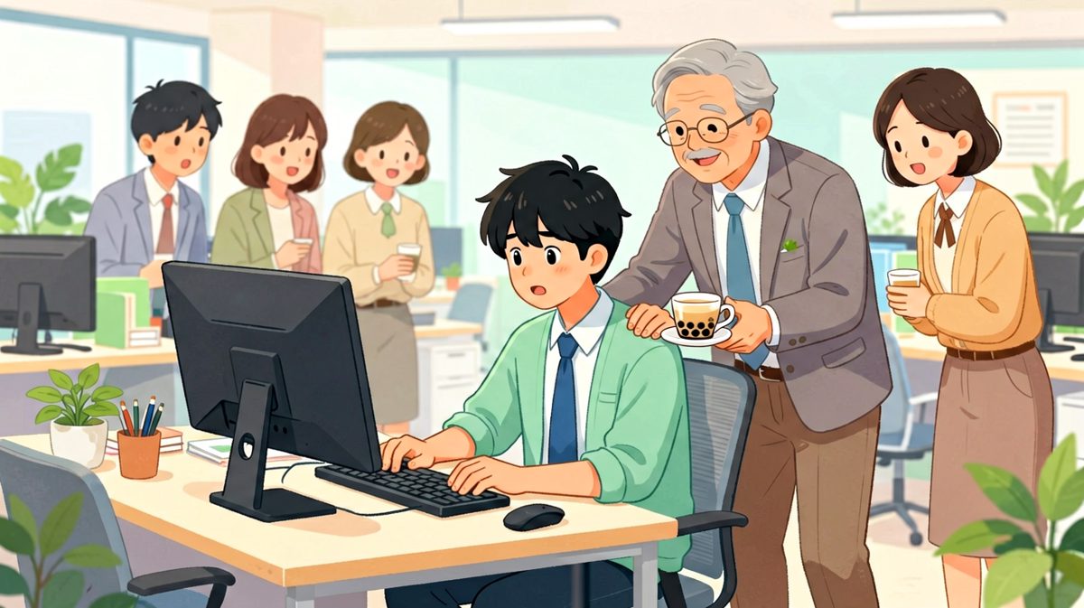 老板："别紧张，我不是来催进度的。" 员工："那您是来……" 老板："顺路给你带了杯奶茶，半糖去冰，记得好评。"