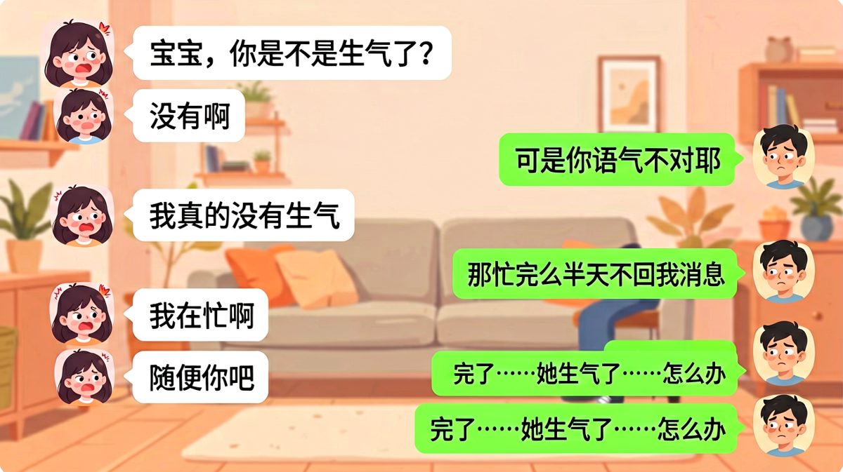 女生说「随便」就是生气了，男生慌到崩溃的经典内心戏。