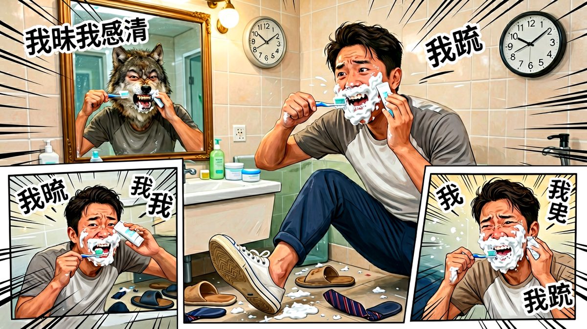 分秒必争！刷牙穿衣一气呵成！