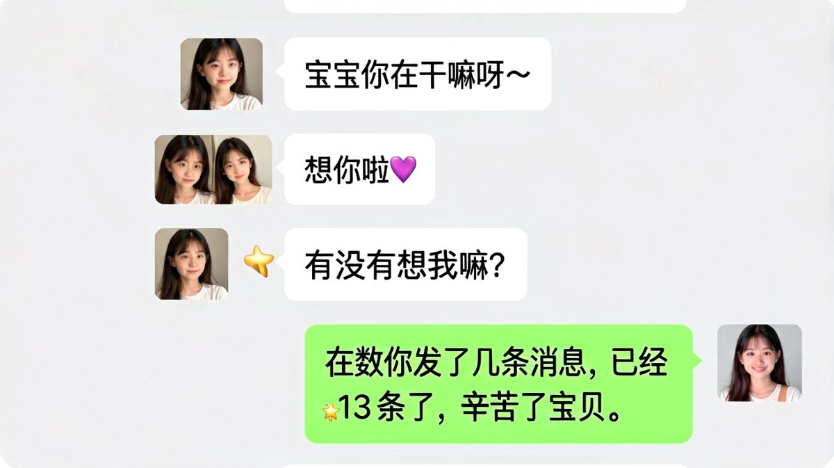 女生连发多条想念消息，男生冷静回复已数清楚条数，浪漫瞬间变成数学题。
