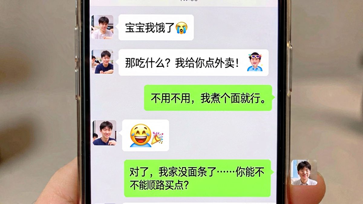 男生喊饿，女生热情要点外卖，结果反转——只是想让女朋友顺路买挂面。
