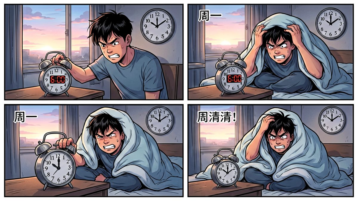 闹钟响起，被窝成了世界上最难挣脱的牢笼。