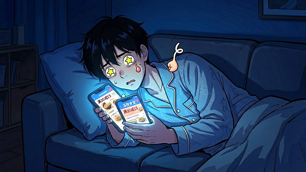 深夜刷外卖APP，满30减15太诱人了！