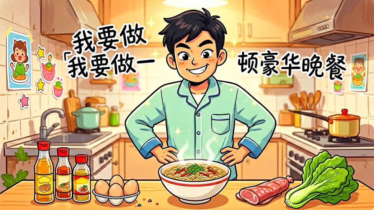 主角信心爆棚：今晚我要煮一碗豪华泡面！