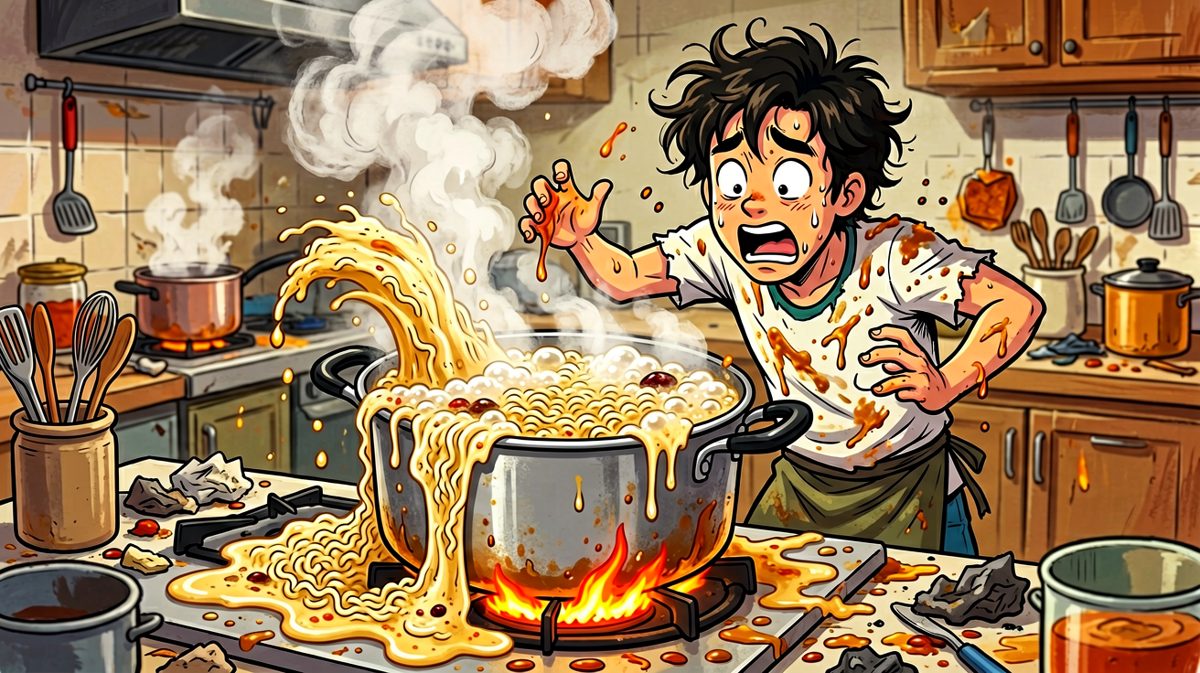泡面溢出！厨房秒变灾难现场！