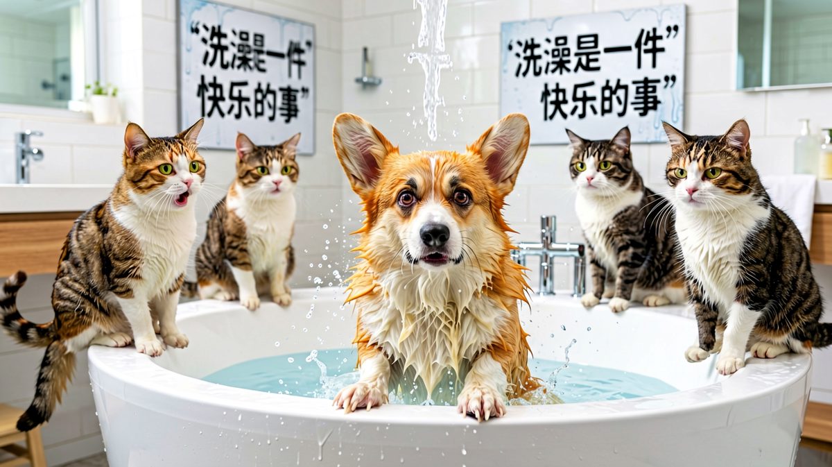 本汪的尊严随着洗澡水一起流走了