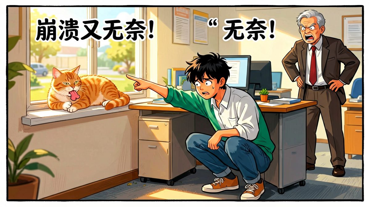 真相大白——罪魁祸首竟是那只高冷的橘猫，但它完全不在乎。