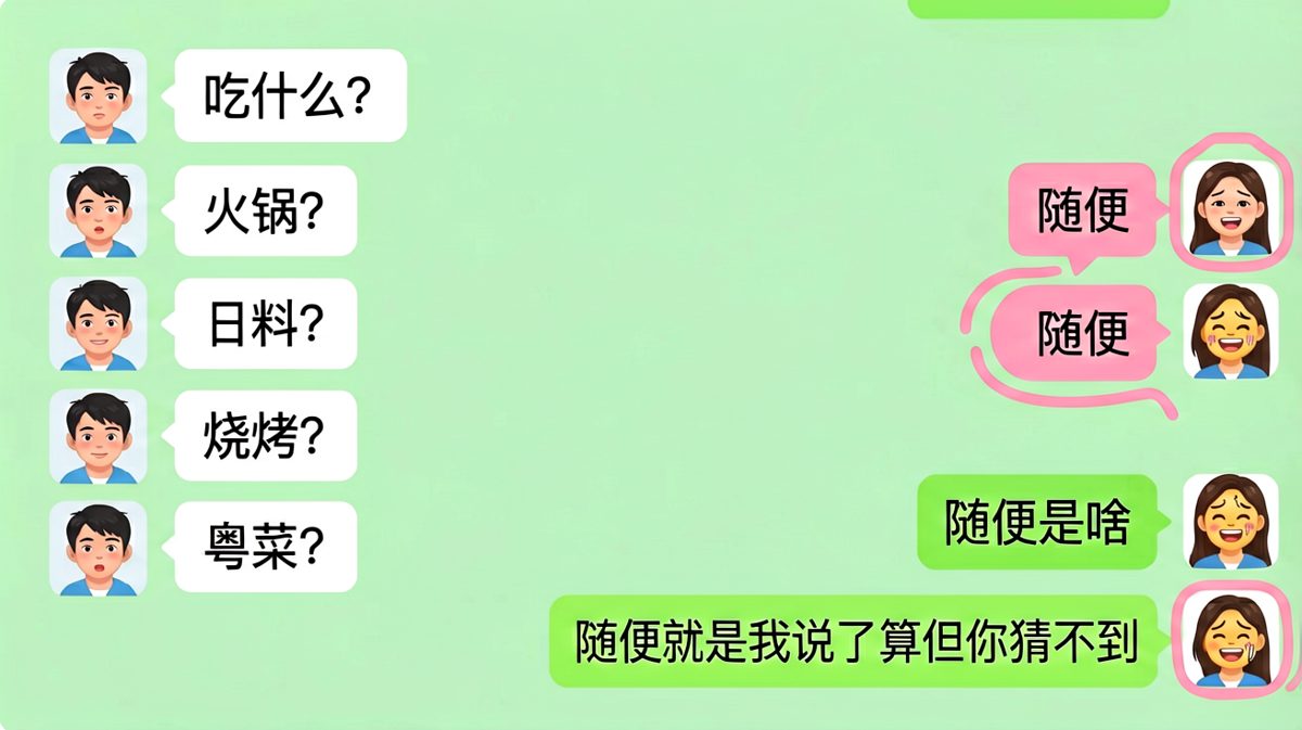 '随便'是情侣关系中最难的一道阅读理解题
