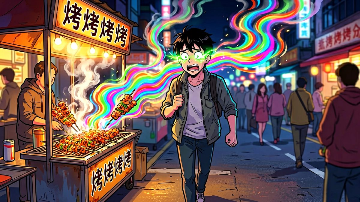 烧烤摊的香味 irresistible。