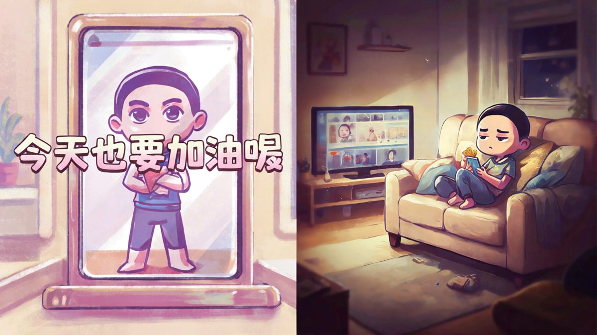 镜子里的我：加油！现实里的我：再加油就没了