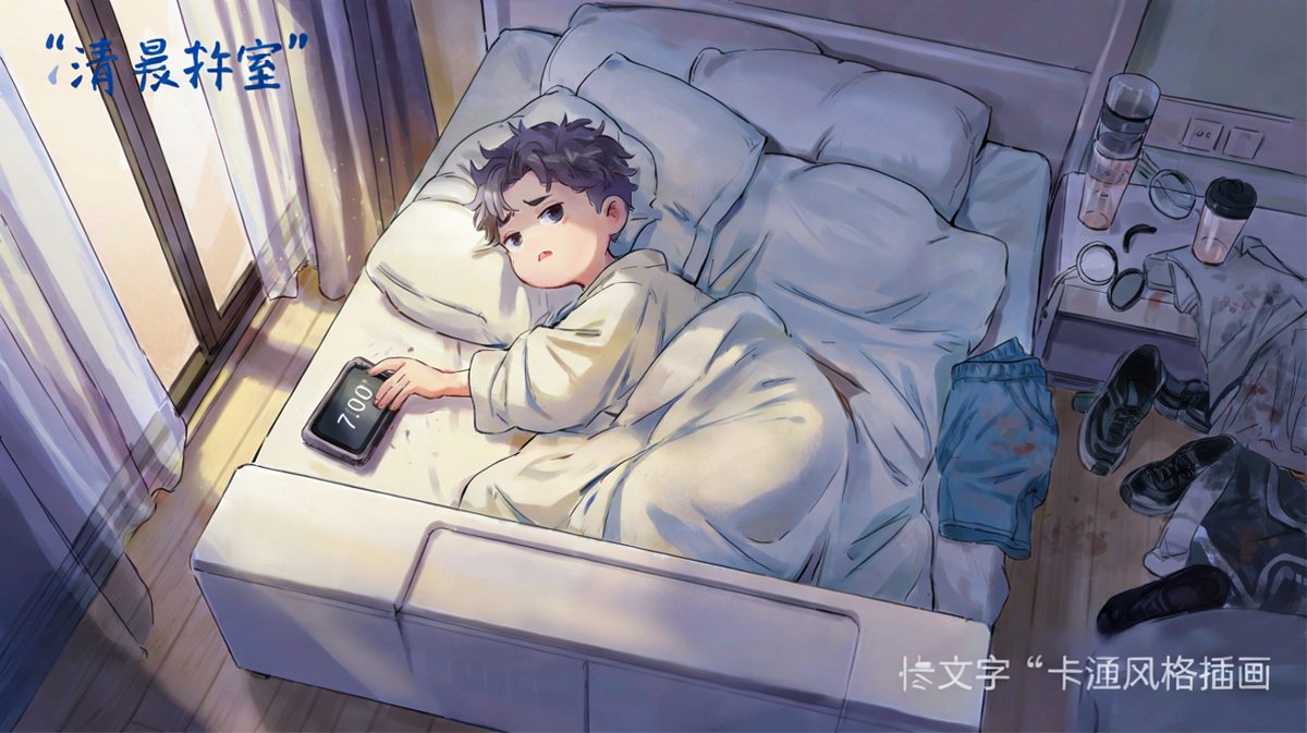 闹钟响起，伸手拍停