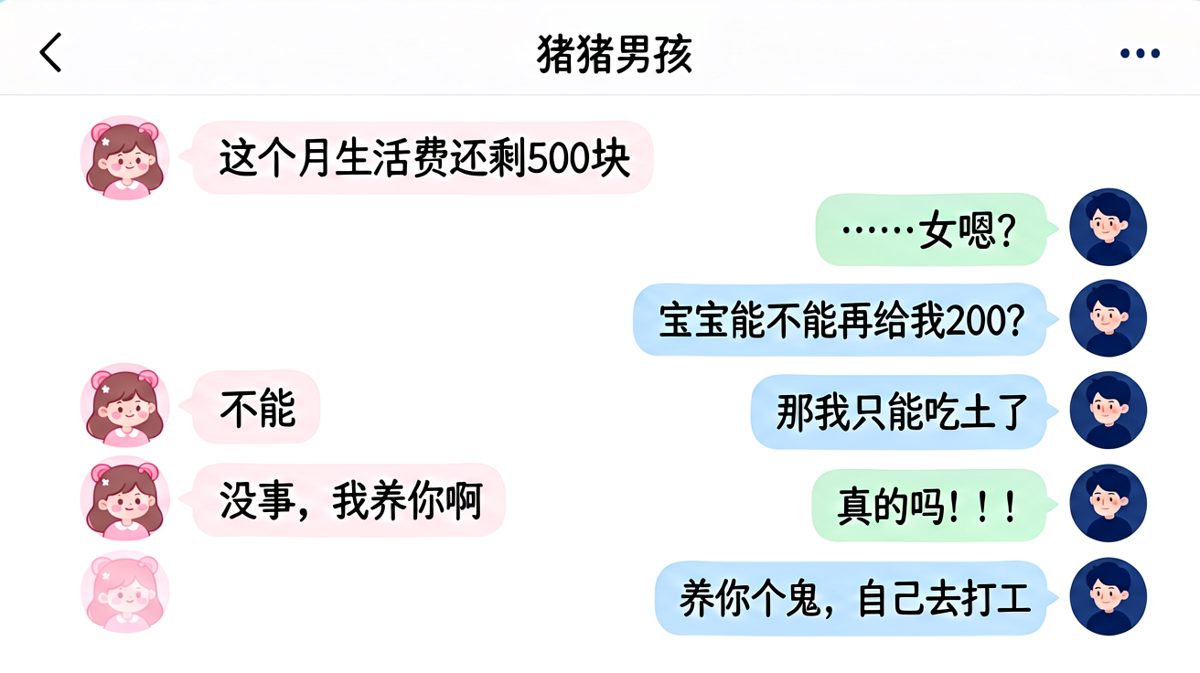 男生试探要钱被反杀，女生一句「养你」后秒变脸，笑果炸裂。