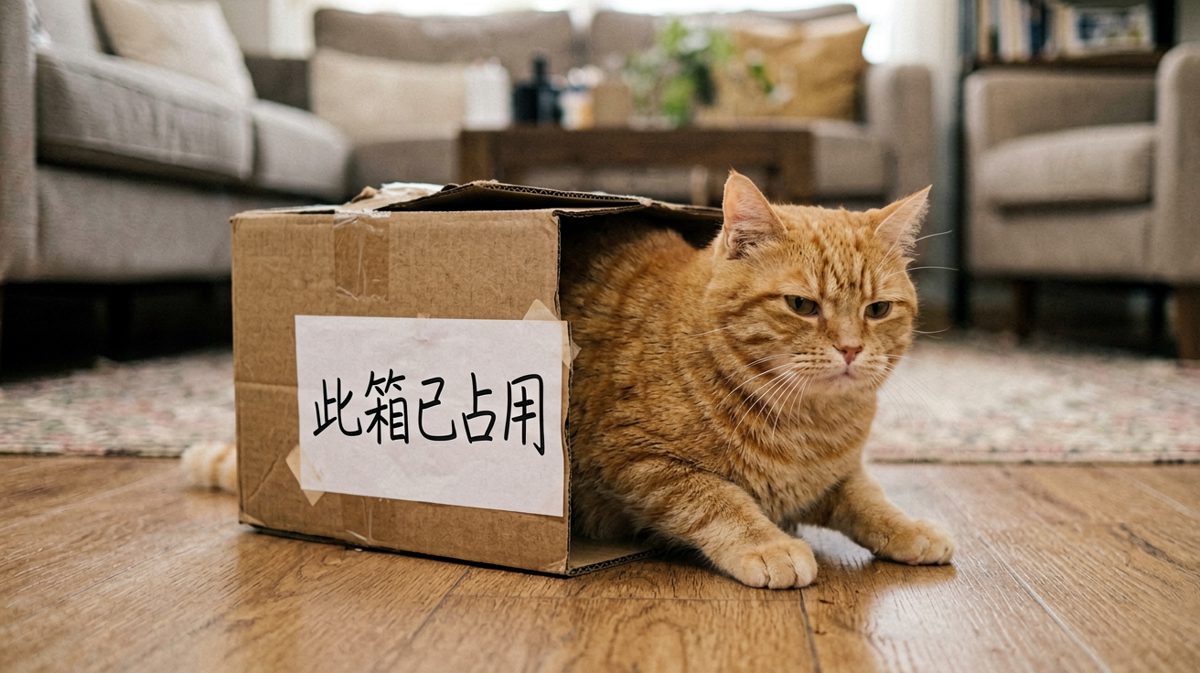猫：这箱子是我的，谁也别想抢。