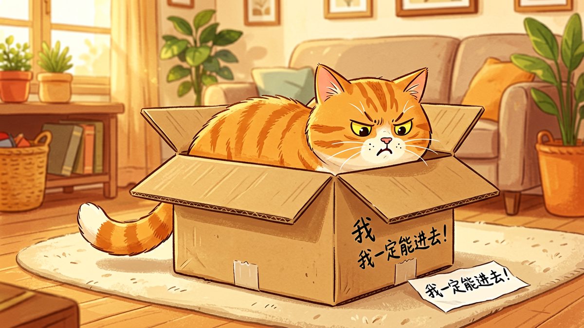 明明箱子太小，偏偏不信邪的橘猫老大