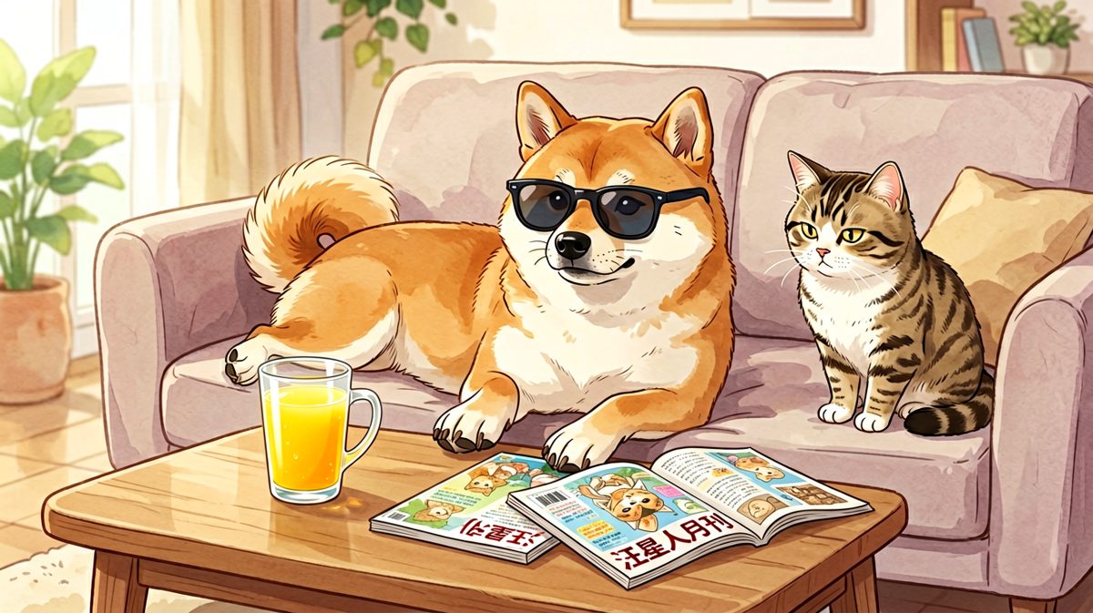 柴犬的下午茶时光，猫主子表示不屑