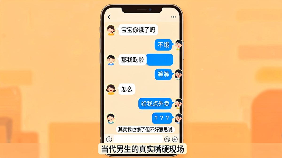 男生嘴上说不饿，身体却很诚实地点了外卖。