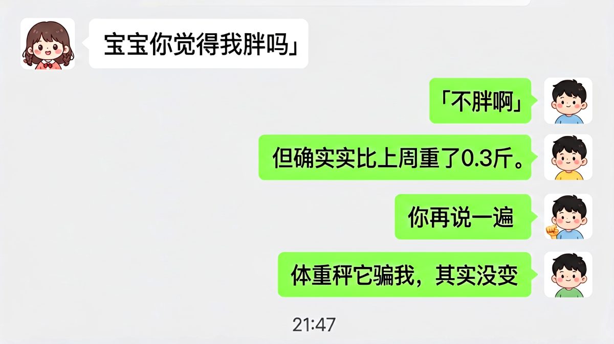 问胖不胖是送命题，答重了0.3斤更是火上浇油。