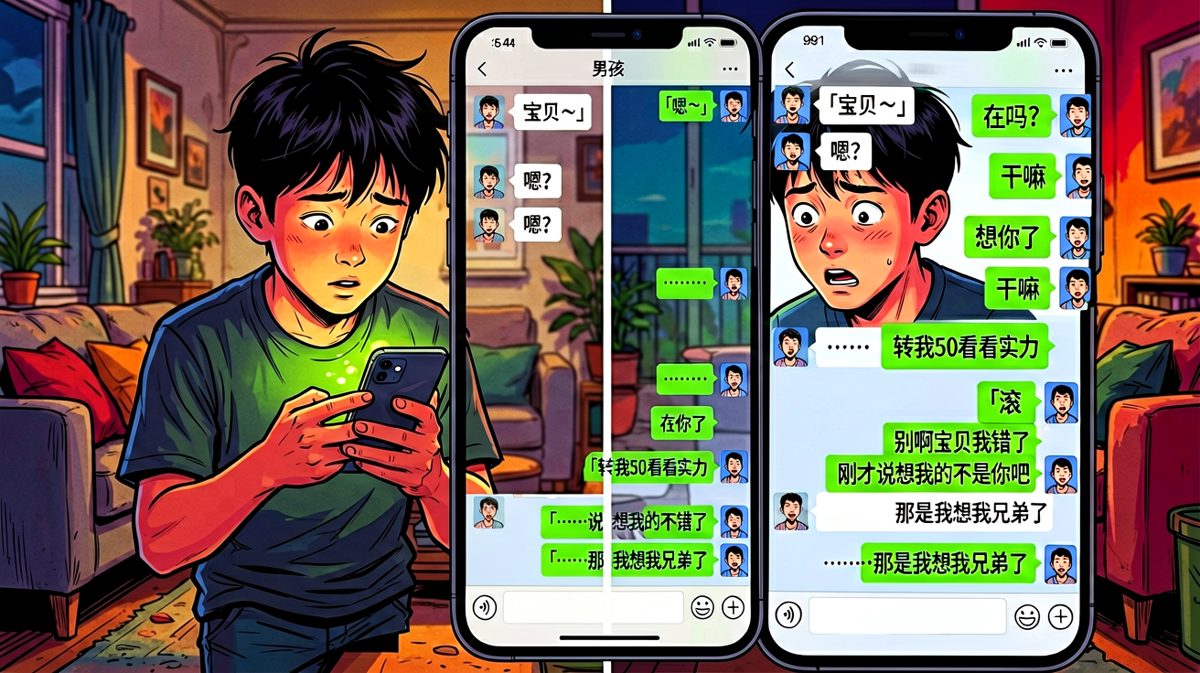 深情告白还没说完，就暴露了真实目的——50块钱的事。
