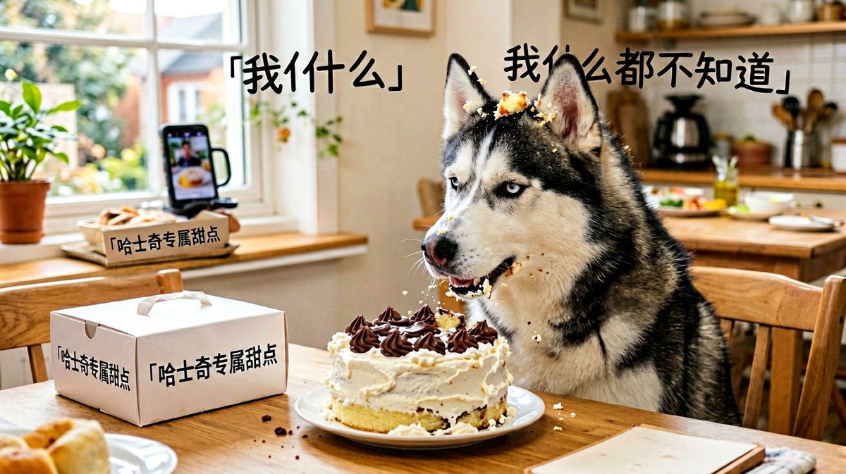 狗：你看我像偷吃的人吗？我明明是帮你们试毒的。