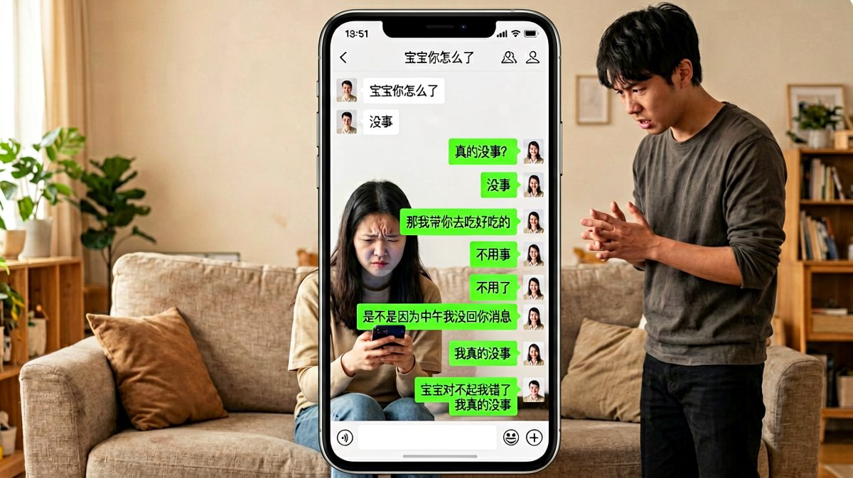 我没事=我有大事：当'我没事'出现第三次时，男生已经知道完了