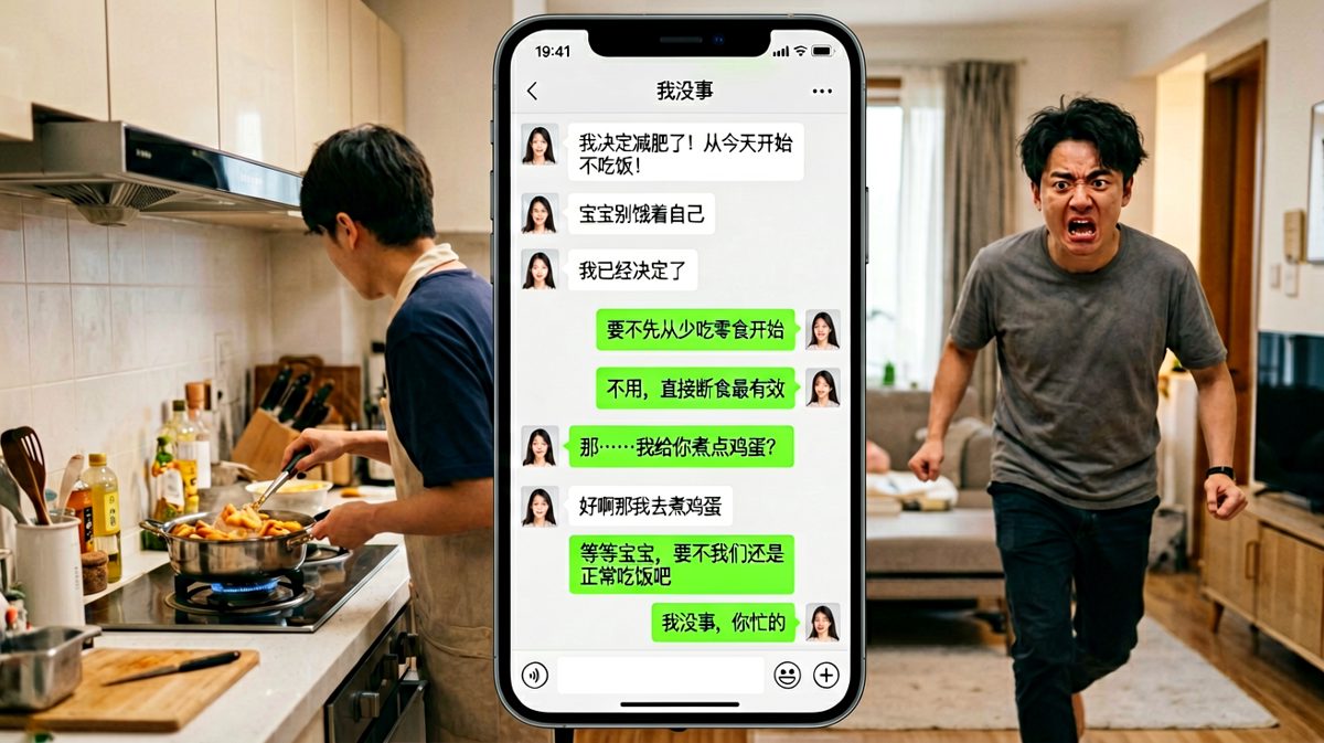 减肥宣言后的真正恐怖：当她说'我去煮鸡蛋'然后消失时，男生才慌了