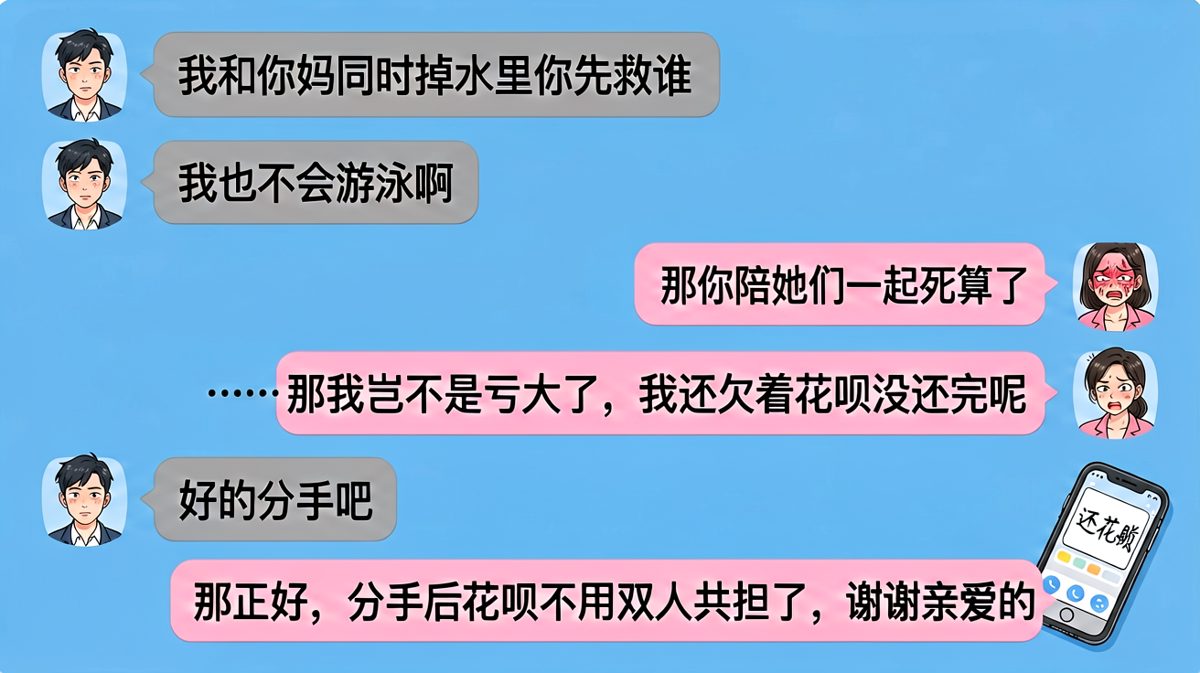 面对经典送命题，男生用花呗逻辑完美化解。