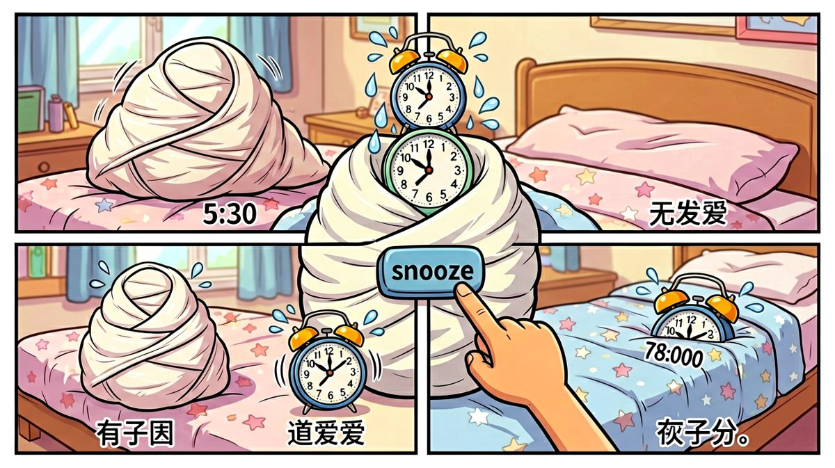 后面六个闹钟轮番上阵，依然无济于事。