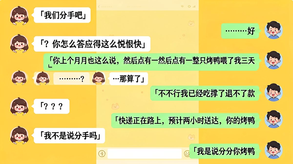 以为惹男友生气提分手，结果被套牢了两斤烤鸭