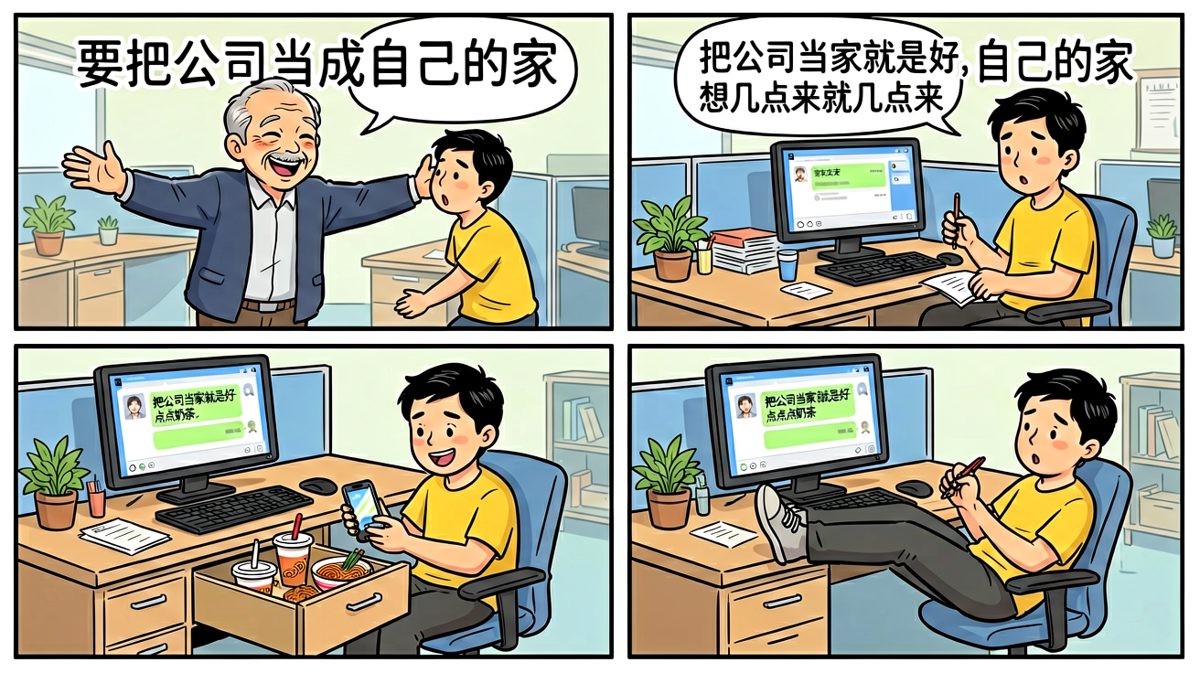 老板说把公司当家，员工：那我回家了。