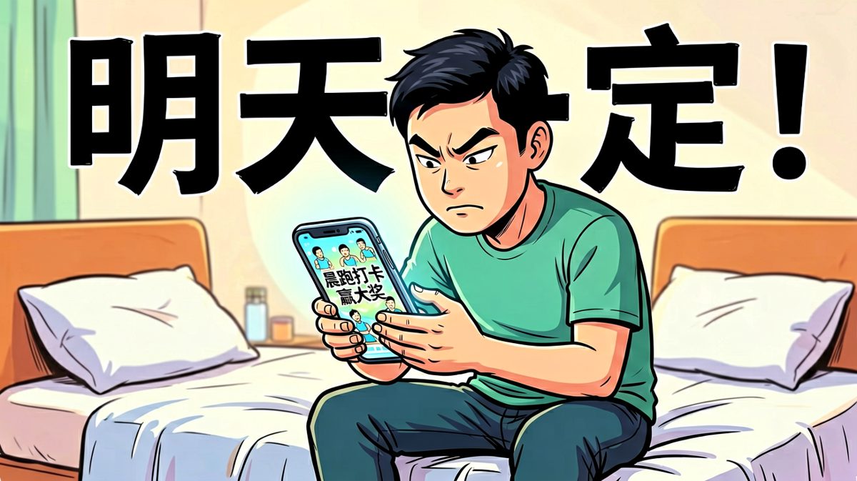 看到健身广告后，果断把计划推迟到明天。