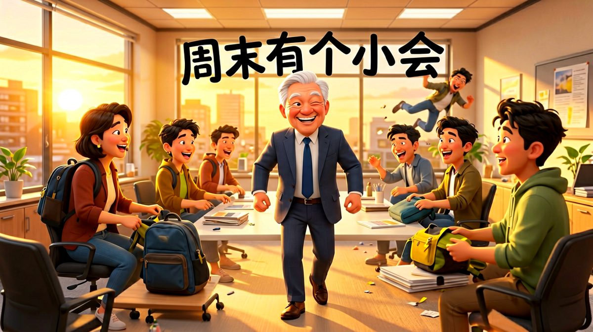 老板周五说'周末小会'，刚说完就被员工们用逃跑的速度打脸，场面一度非常失控。