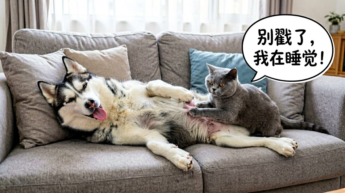 狗：我只是在思考猫生……顺便休息一下。